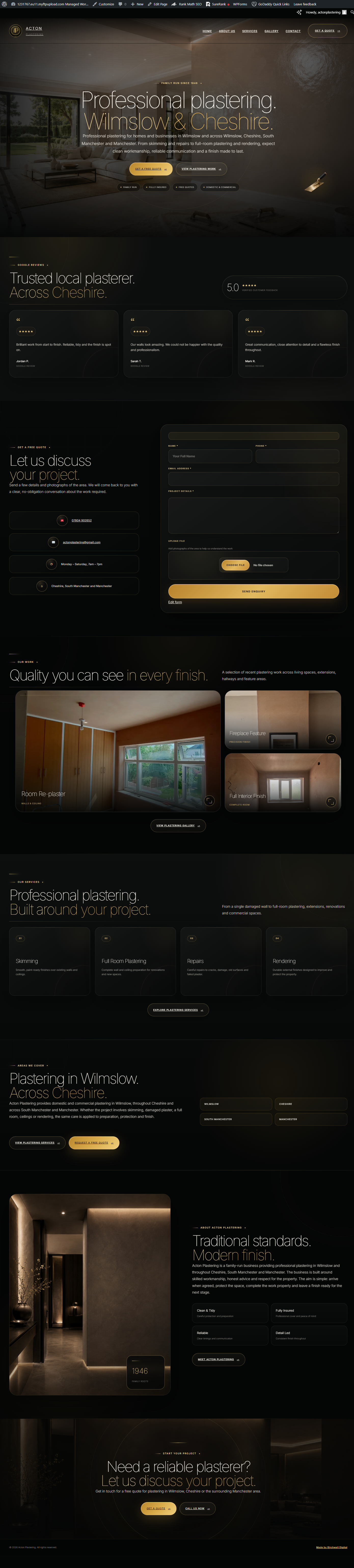 Acton Plastering full homepage scrolling inside the Birchwell Digital laptop